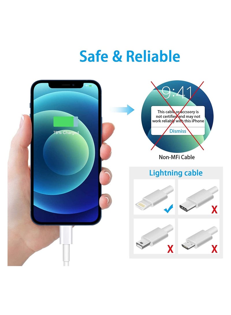 3Pack iPhone Charging Cable, Lightning Cable 2M - Lightning to Usb Cable [MFi], Fast PD Charge Cord Compatible with iPhone SE 3/13 Pro/13 Pro Max/13/13 - White