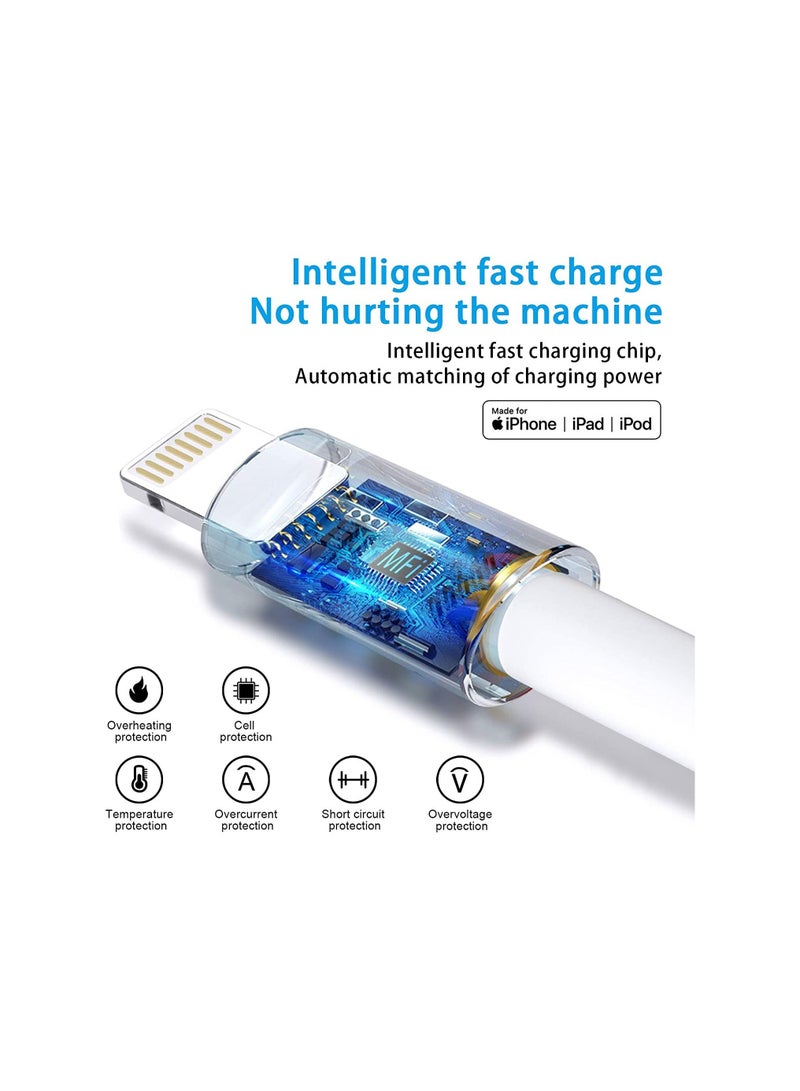 3Pack iPhone Charging Cable, Lightning Cable 2M - Lightning to Usb Cable [MFi], Fast PD Charge Cord Compatible with iPhone SE 3/13 Pro/13 Pro Max/13/13 - White