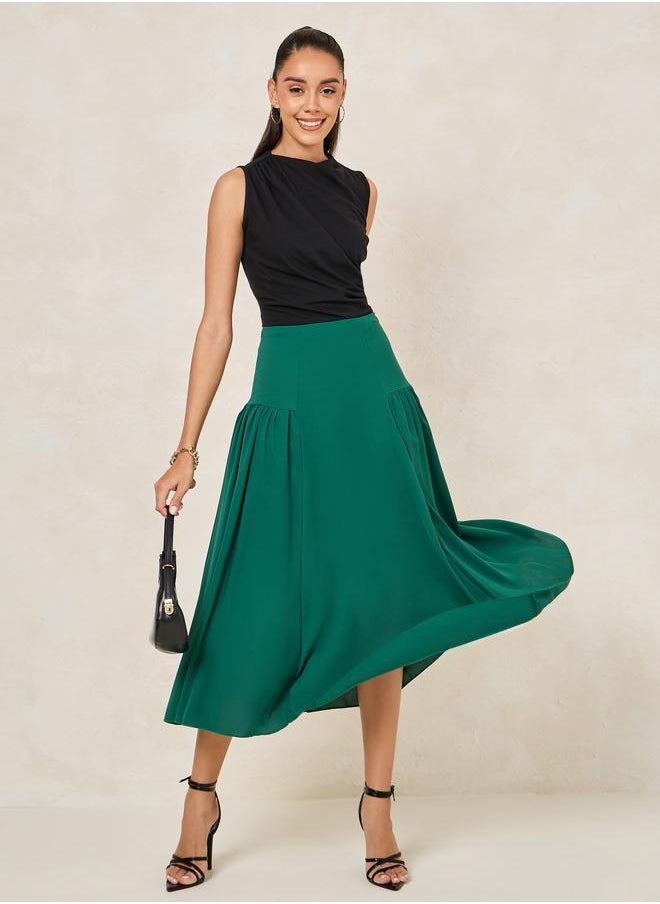 Styli - Wide Waistband Plicated A-Line Midi Skirt - Image 1
