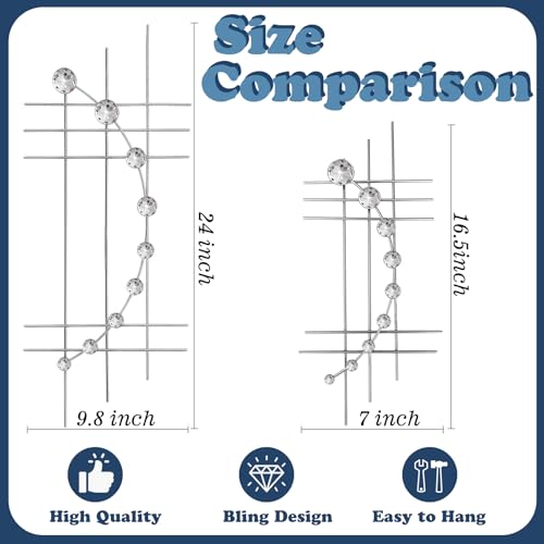 ZEXUIRU 4 Set Bling Metal Wall Art Jeweled Crystal Hang Wall Decor Rhinestone Diamond Iron Abstract Wall Sculpture 16.7 * 7inch Silver - Image 4