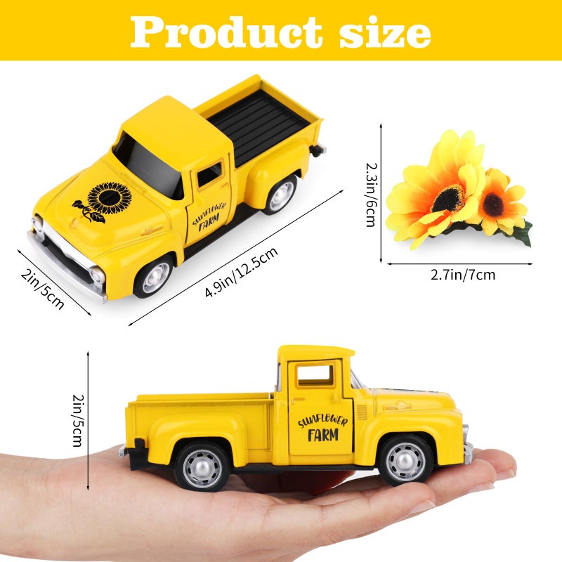 Lemicin Sunflower Vintage Metal Truck Mini Metal Farm Truck Decor with Sunflower Bouquet Farmhouse Rustic Pickup Tiered Tray Decor for Home Kitchen Shelf Table Decor Yellow - Image 2