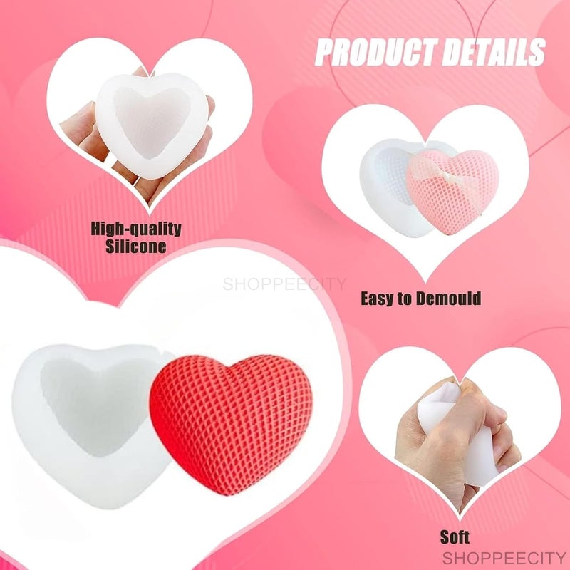 Shoppeecity 3D Heart Silicone Moulds with Textured Pattern Silicone Molds 3D Love Heart Woven Mesh Grid Candle Silicone Mould for DIY Handmade Chocolate Mousse Dessert Soap Cake Aromatherapy Resin Art Craft Making Home Party Decoration Medium 1 pc 3 Inch - Image 2