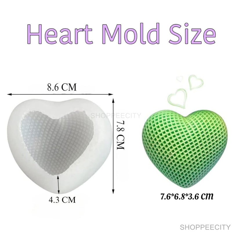 Shoppeecity 3D Heart Silicone Moulds with Textured Pattern Silicone Molds 3D Love Heart Woven Mesh Grid Candle Silicone Mould for DIY Handmade Chocolate Mousse Dessert Soap Cake Aromatherapy Resin Art Craft Making Home Party Decoration Medium 1 pc 3 Inch - Image 3