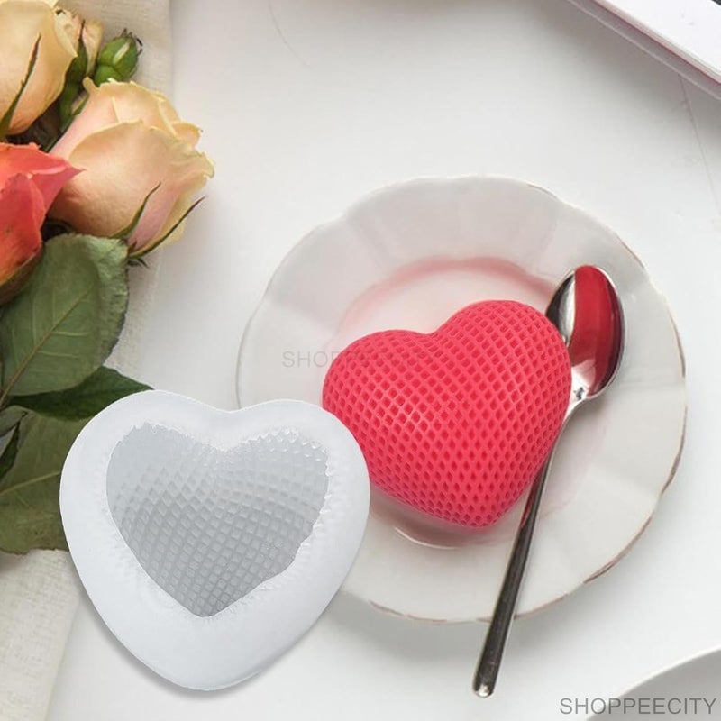 Shoppeecity 3D Heart Silicone Moulds with Textured Pattern Silicone Molds 3D Love Heart Woven Mesh Grid Candle Silicone Mould for DIY Handmade Chocolate Mousse Dessert Soap Cake Aromatherapy Resin Art Craft Making Home Party Decoration Medium 1 pc 3 Inch - Image 4