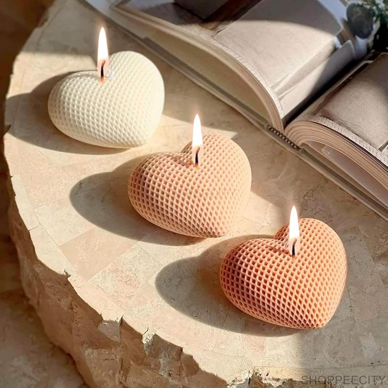 Shoppeecity 3D Heart Silicone Moulds with Textured Pattern Silicone Molds 3D Love Heart Woven Mesh Grid Candle Silicone Mould for DIY Handmade Chocolate Mousse Dessert Soap Cake Aromatherapy Resin Art Craft Making Home Party Decoration Medium 1 pc 3 Inch - Image 5