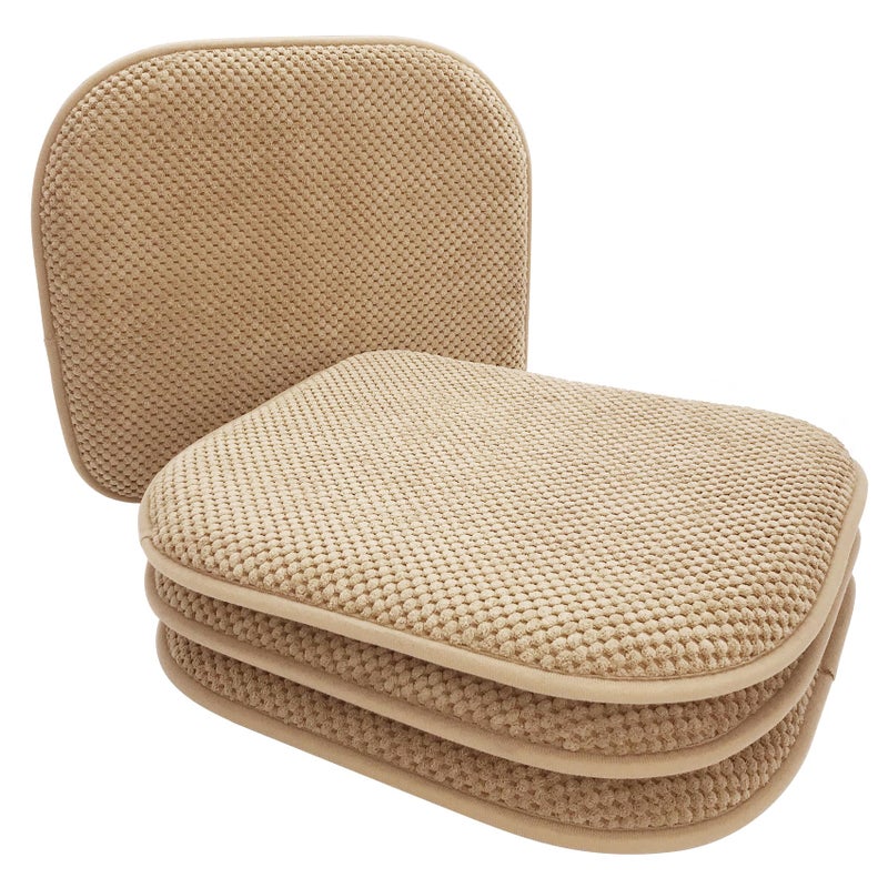 PAGGED PAGGED Khaki Foam Seat Cushions Kitchen Chairs Pads for Dining Chairs Non Slip Patio Seat Cushions Set of 4 Washable U Shaped Soft Thick Large Metal Wooden Chair Cushions 17"" x 15"" - Image 1