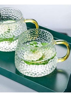 ماركة غير محددة طقم أكواب شاي زجاجية  ضد الكسر- مج قهوة/ كوب شاي/ كوب عصير/ كوب لبن/ مج بلون شفاف ويد بلون ذهبي، 410 مل، طقم مكون من 6 قطع  - Image 3