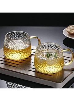 ماركة غير محددة طقم أكواب شاي زجاجية  ضد الكسر- مج قهوة/ كوب شاي/ كوب عصير/ كوب لبن/ مج بلون شفاف ويد بلون ذهبي، 410 مل، طقم مكون من 6 قطع  - Image 4