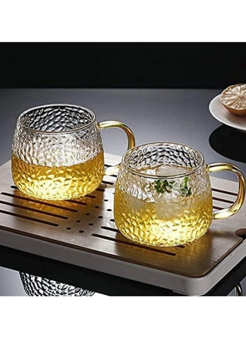 ماركة غير محددة طقم أكواب شاي زجاجية  ضد الكسر- مج قهوة/ كوب شاي/ كوب عصير/ كوب لبن/ مج بلون شفاف ويد بلون ذهبي، 410 مل، طقم مكون من 6 قطع  - Image 4