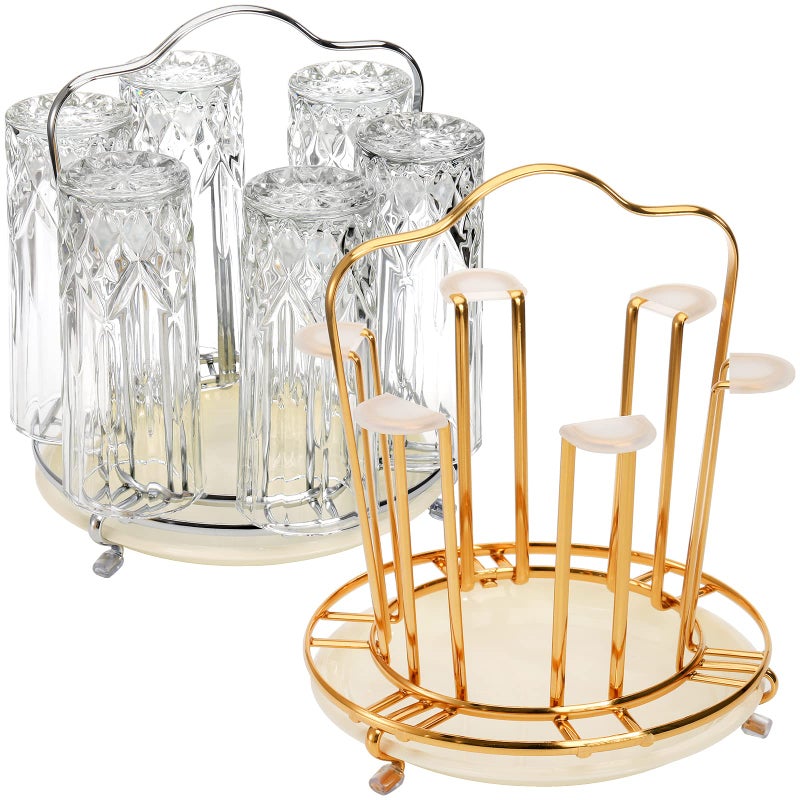 Peohud Peohud 2 Pack Cup Drying Rack Mug Draining Organizer Drinking Glass Drainer Stand with Drain Tray and Silicone Protective Hooks 12 NonSlip Bottle Drying Tree for Glasses Tumbler Kitchen 