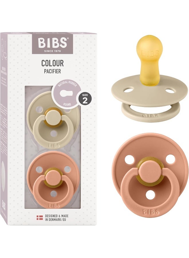 BIBS Colour Soother 2-Pack, BPA Free Dummy Pacifier, Round Natural Rubber Latex, Size 2 (6-18 Months), Vanilla/Peach - Image 1