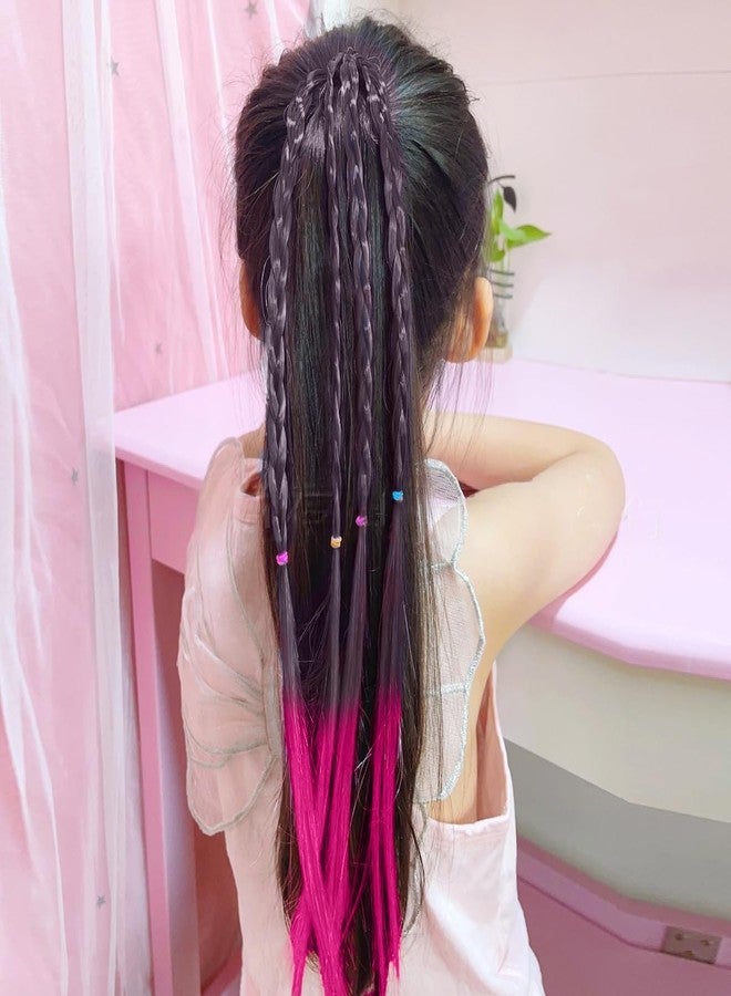 SYGA Cute Girl Colorful Wig Hair Rope Princess Twisted Braid Elastic Hairband Ponytail Headdress Fashionable Children's Hair Accessories(Gradient Rose Red) - Image 2