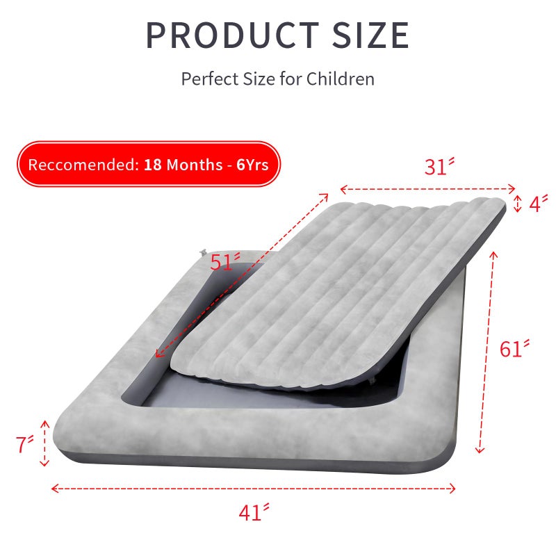 EQURROY Air Mattress for Kidsï¼šPortable Fast Kid air Mattress, Portable Toddler Inflatable Travel Bed, Surface with Plush Smooth Comfortable Ideal for Living Room, Room and Outdoor Camping useï¼ˆGrayï¼‰ - Image 3
