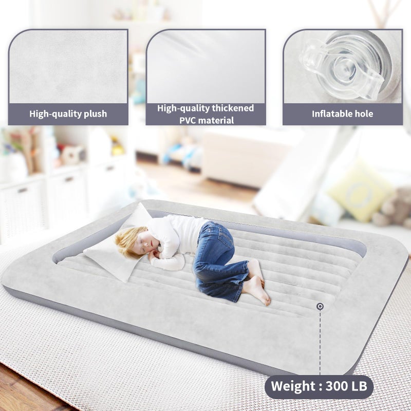 EQURROY Air Mattress for Kidsï¼šPortable Fast Kid air Mattress, Portable Toddler Inflatable Travel Bed, Surface with Plush Smooth Comfortable Ideal for Living Room, Room and Outdoor Camping useï¼ˆGrayï¼‰ - Image 4