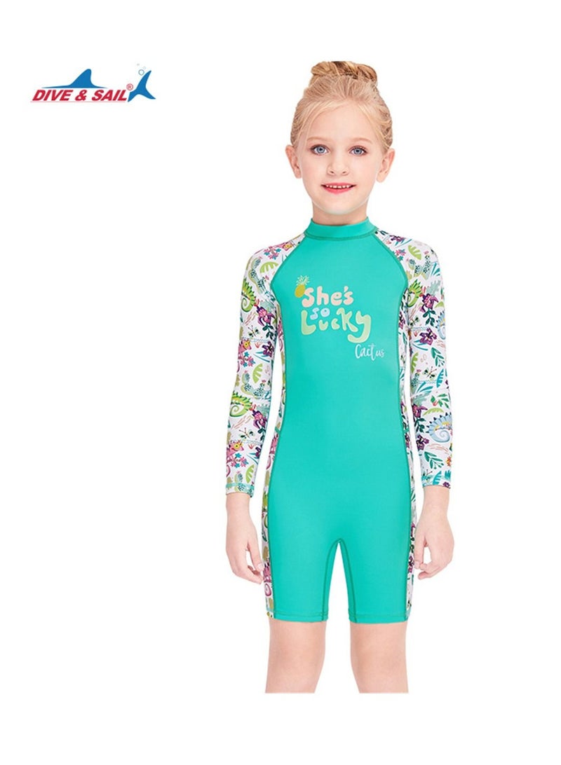 DIVE & SAIL Keep Warm Children Diving Suit Three-layer High Elastic Wetsuit For Girls Green - Image 1