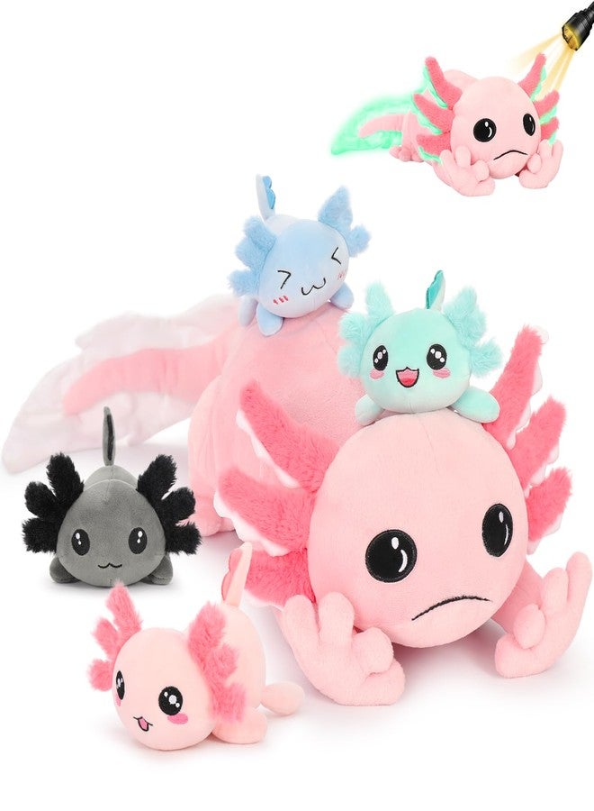 MaoGoLan 5 Pcs Axolotl Plush Stuffed Animal with 4 Babies Inside, 31.5" Glow Mommy Axolotl Plush Pillow for Girls, Soft Long Salamander Plushies for Birthday Gifts, Pink - Image 1