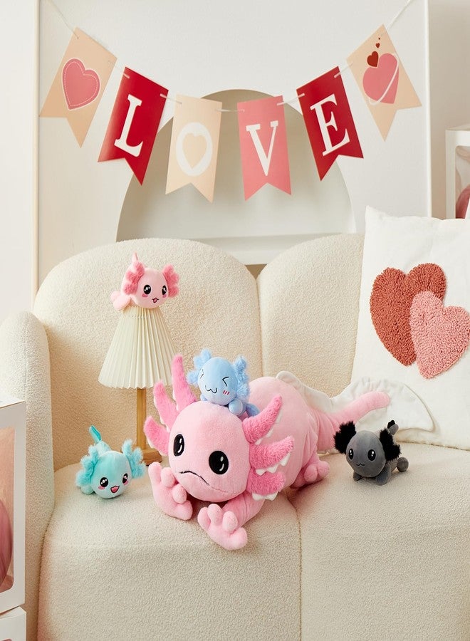 MaoGoLan 5 Pcs Axolotl Plush Stuffed Animal with 4 Babies Inside, 31.5" Glow Mommy Axolotl Plush Pillow for Girls, Soft Long Salamander Plushies for Birthday Gifts, Pink - Image 3