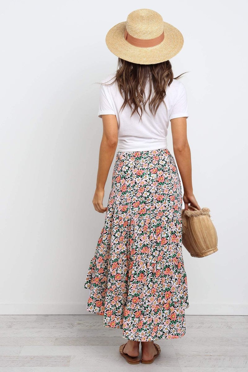 SimpleFun Floral Skirts for Women Long Length Tiered High Low Hem Behemain Summer Skirt (Floral1,L) - Image 5