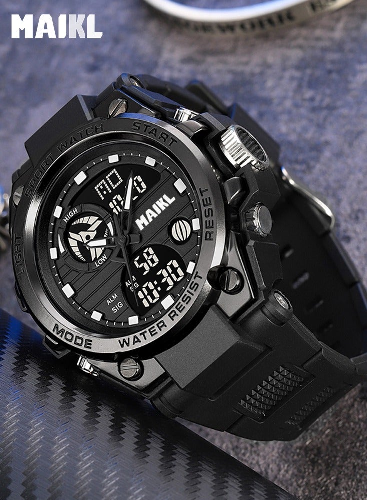 مايكل ساعة للرجال مقاومة للماء، أنالوج + رقمية، ستانلس ستيل، أسود، 41 ملم - Image 1