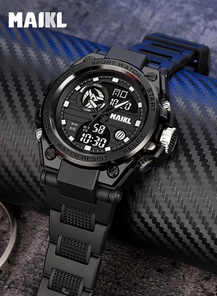 مايكل ساعة للرجال مقاومة للماء، أنالوج + رقمية، ستانلس ستيل، أسود، 41 ملم - Image 4