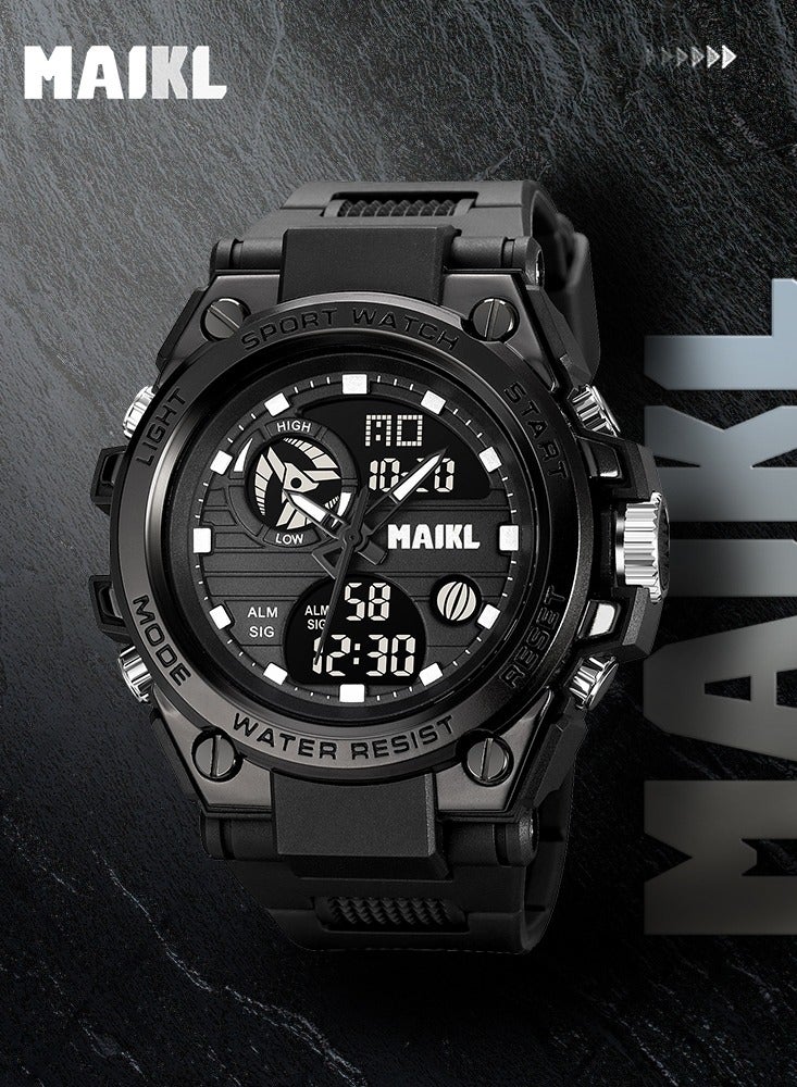 مايكل ساعة للرجال مقاومة للماء، أنالوج + رقمية، ستانلس ستيل، أسود، 41 ملم - Image 2