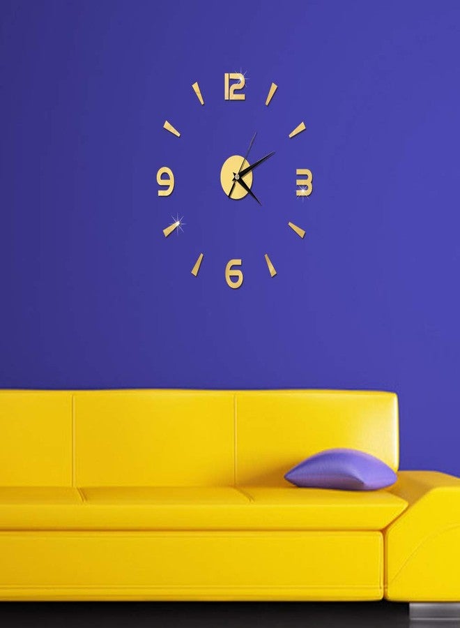Haofy Frameless DIY Wall Clock, Wall Clock Sticker 3D Big Watch Decor DIY Wall Modern Home Office Room Decor (Black)(Gold) - Image 2