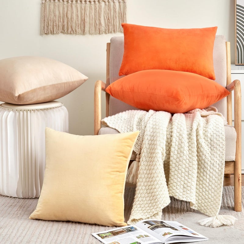 GriNeed Fall Orange Throw Pillow Covers Decorative Velvet Set of 2 18x18 Inch Pillow Covers, Soft Burnt Orange Pillowcases for Couch Sofa Bed Living Room, Farmhouse Boho Decor, Accent Cushion Covers - Image 3