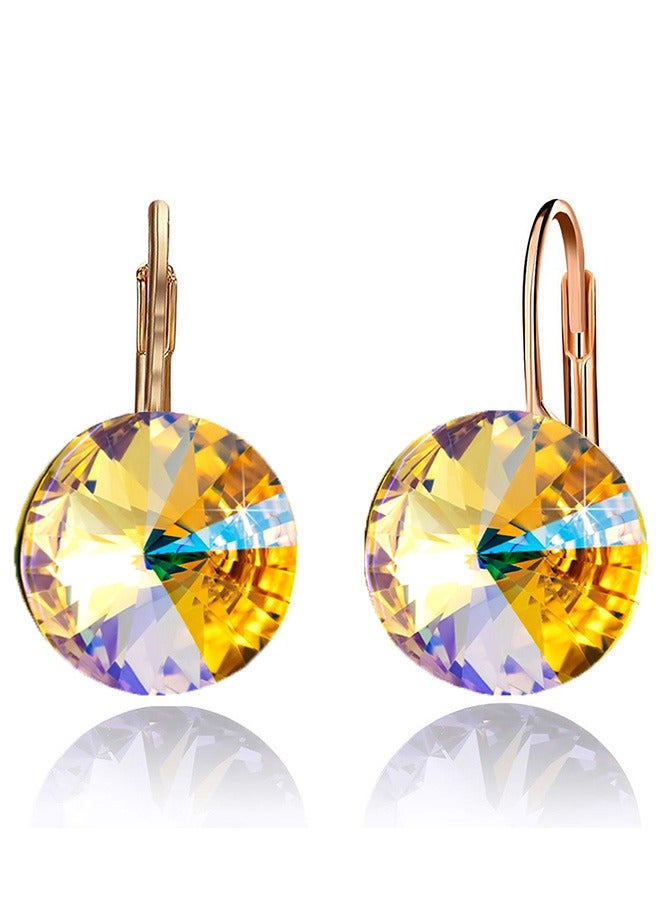 EVEVIC Women's Round Austrian Crystal Drop Earrings 14K Gold Plated - Image 1