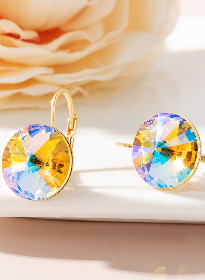 EVEVIC Women's Round Austrian Crystal Drop Earrings 14K Gold Plated - Image 3