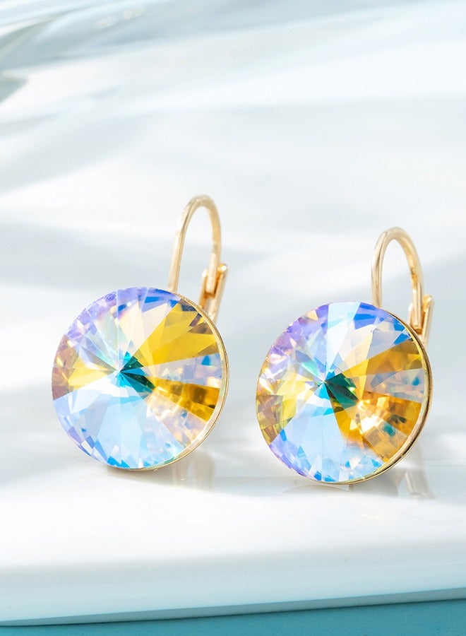 EVEVIC Women's Round Austrian Crystal Drop Earrings 14K Gold Plated - Image 2