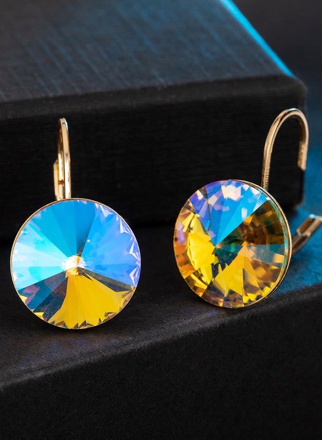 EVEVIC Women's Round Austrian Crystal Drop Earrings 14K Gold Plated - Image 4