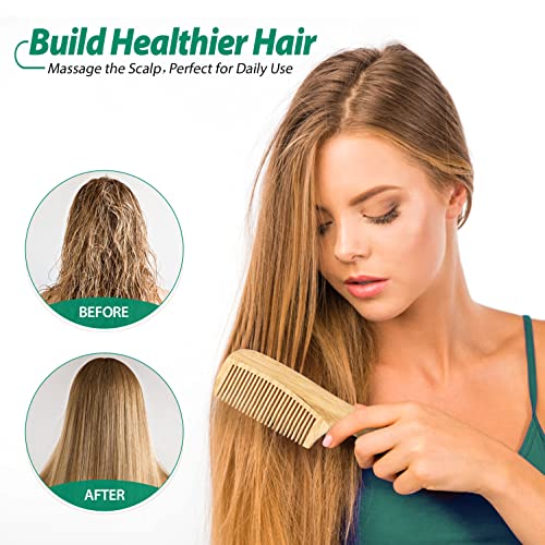 SouxMux 5 Pcs Natural Handmade Bamboo Anti-Static Combs Set - Wide Tooth, Rat Tail and Fine Tooth for Long, Short, Thick, Thin, Wavy or Curly Hair Detangling (Natural) - Image 5