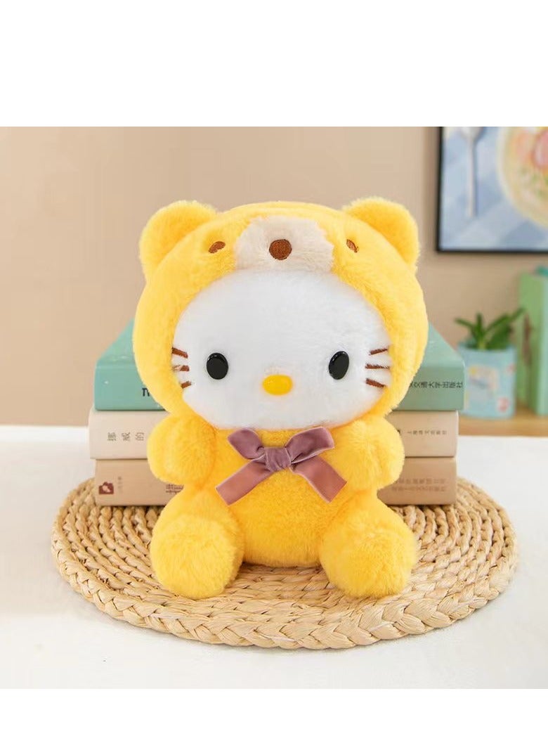 Hello Kitty دمية محشوة صفراء من هالو كيتي سانريو كرتون 22 سم للزينة في الغرفة مناسبة للأطفال هدية لحفلات أعياد الميلاد