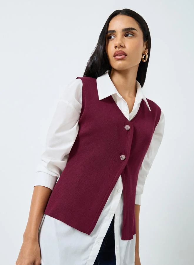 Styli Styli V-Neck Sleeveless Ribbed Waistcoat