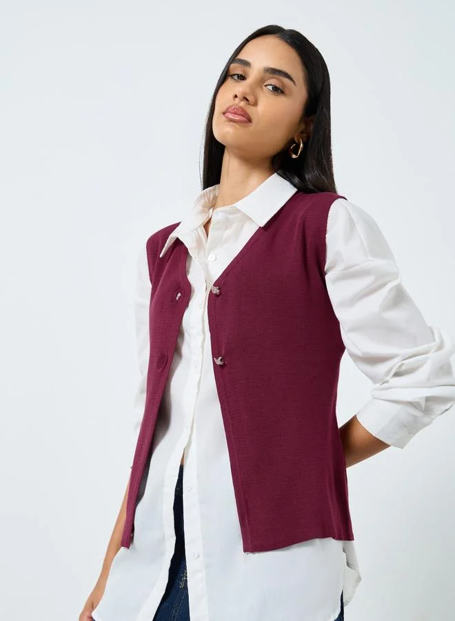 Styli Styli V-Neck Sleeveless Ribbed Waistcoat