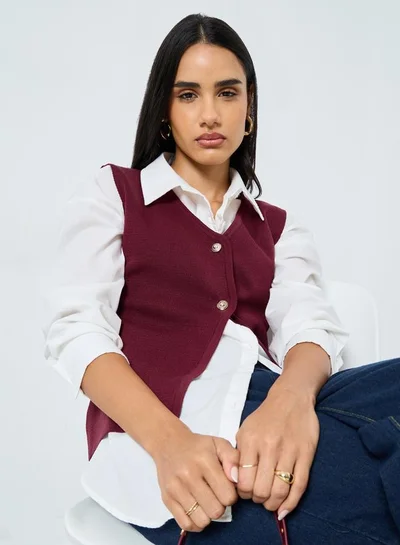 Styli Styli V-Neck Sleeveless Ribbed Waistcoat