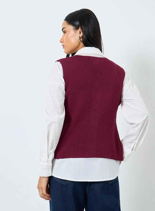Styli Styli V-Neck Sleeveless Ribbed Waistcoat