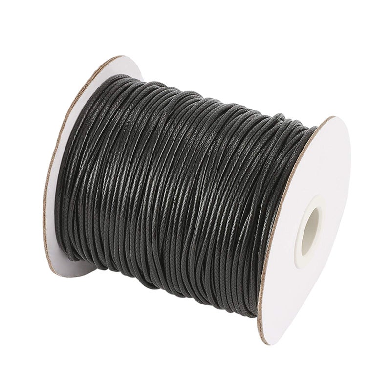 Craftdady 90 Yards 2mm Black Waxed Polyester Cord Braided Thread String with Roll Spool for Macrame Jewelry Craft Friendship Bracelet Necklace Making