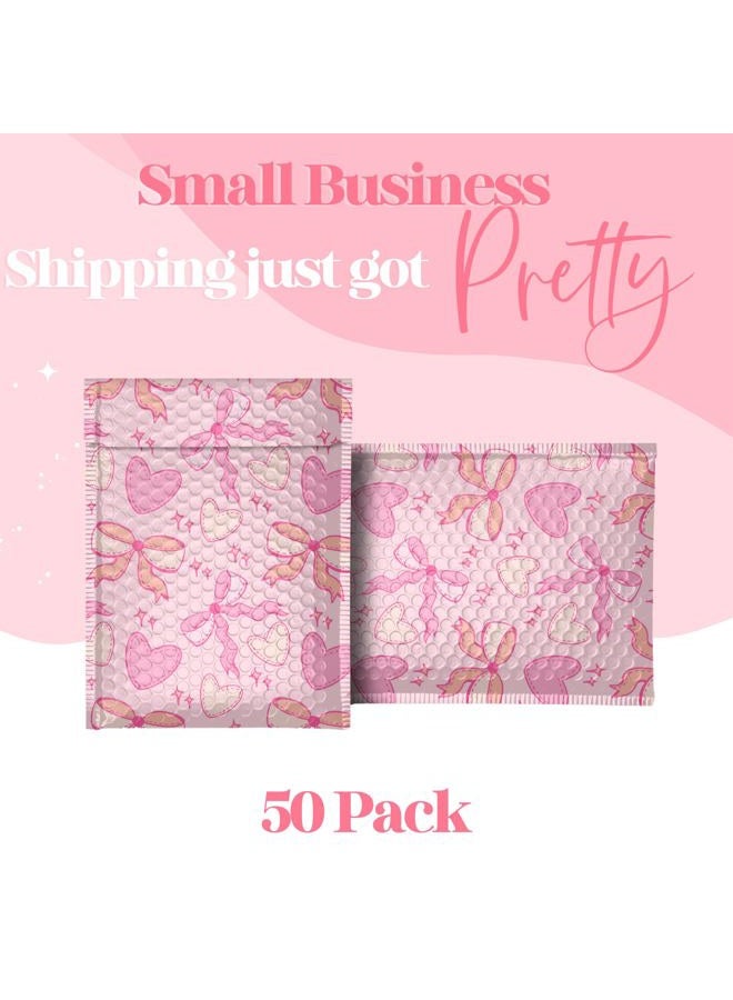 Pretty Package Store 4x7 Designer Bubble Poly Mailer 50 Pack Heavy Duty Waterproof Self Seal Shipping Bags for Small Business Large Mailing Envelopes Bulk Tear Resistant Padded Pink Coquette Bubble Mailer - Image 2