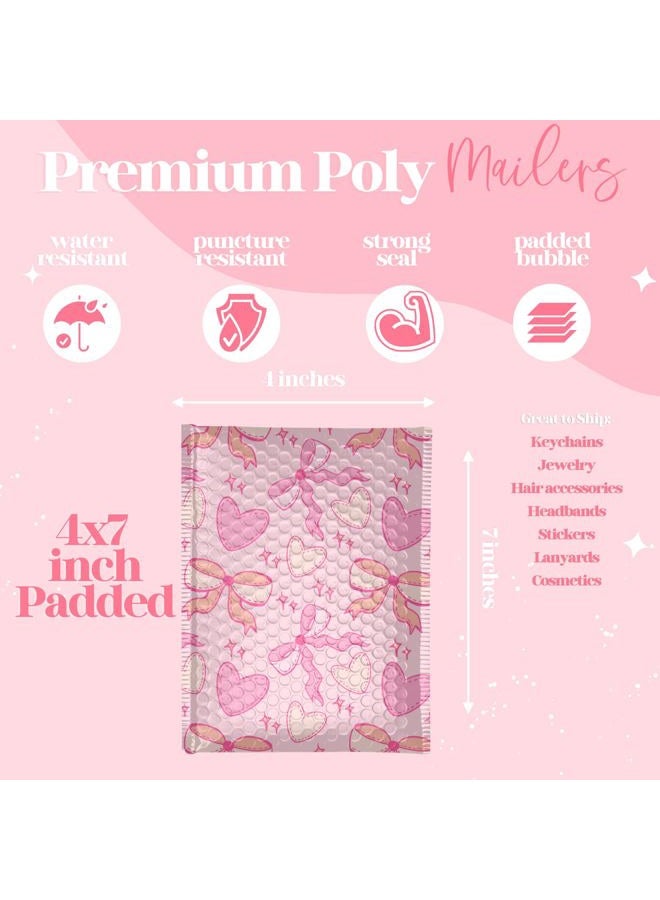Pretty Package Store 4x7 Designer Bubble Poly Mailer 50 Pack Heavy Duty Waterproof Self Seal Shipping Bags for Small Business Large Mailing Envelopes Bulk Tear Resistant Padded Pink Coquette Bubble Mailer - Image 3