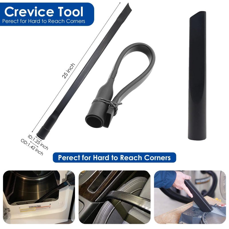 BGSIME 11 PCS Universal 1 1/4 Inch Vacuum Attachments Kit for Shop Vac Accessories with Vacuum Brush Attachments, Flexible Crevice Tool, Hose Adapters for 2 1/2" to 1 1/4" and 1 7/8" to 1" Hoses - Image 4