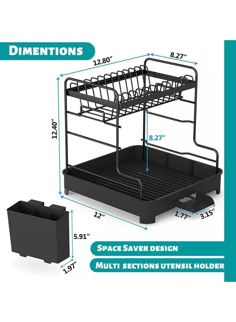 بلو أوشن حامل تجفيف الأطباق مع رف أطباق لتجفيف الأطباق منظم المطبخ رف تجفيف الأطباق سطح عمل أسود حامل أواني المطبخ حامل حوض للألواح - Image 4