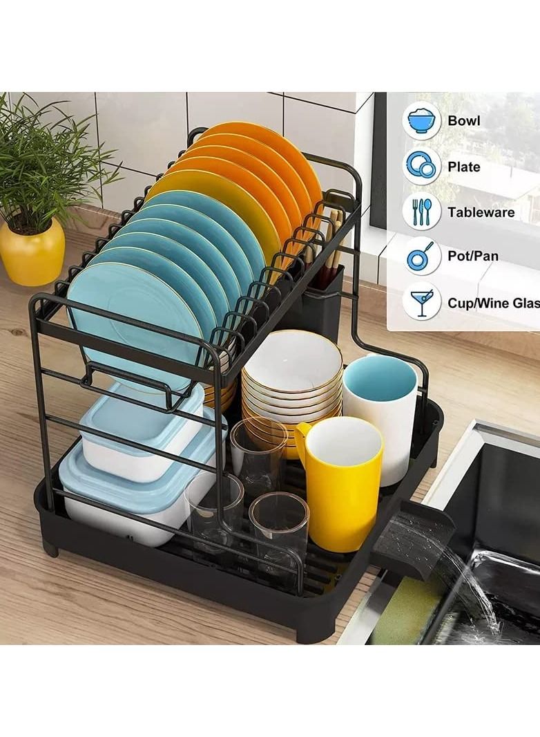 بلو أوشن حامل تجفيف الأطباق مع رف أطباق لتجفيف الأطباق منظم المطبخ رف تجفيف الأطباق سطح عمل أسود حامل أواني المطبخ حامل حوض للألواح - Image 5
