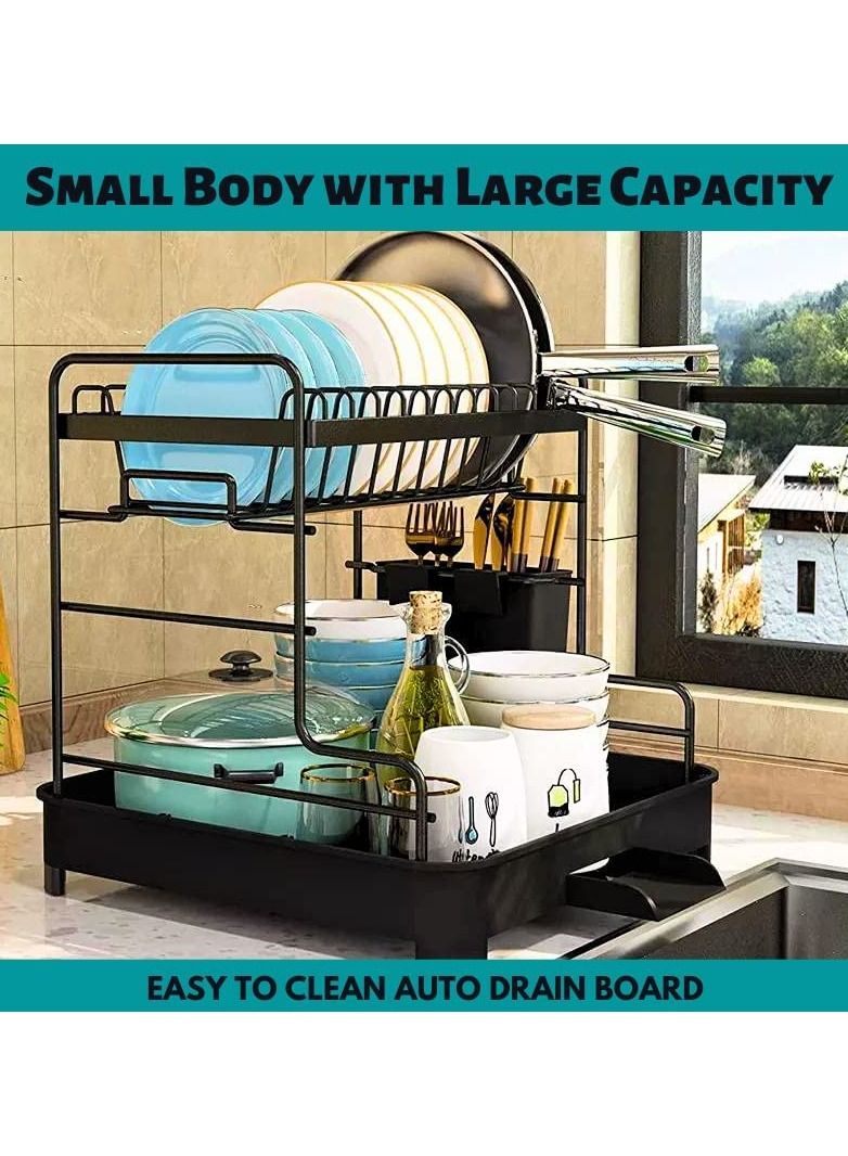 بلو أوشن حامل تجفيف الأطباق مع رف أطباق لتجفيف الأطباق منظم المطبخ رف تجفيف الأطباق سطح عمل أسود حامل أواني المطبخ حامل حوض للألواح - Image 2