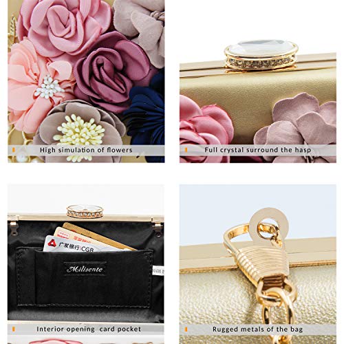 Milisente Evening Bag for Women, Flower Wedding Evening Clutch Purse Bride Floral Clutch Bag(Gold) - Image 5