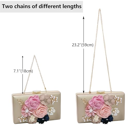 Milisente Evening Bag for Women, Flower Wedding Evening Clutch Purse Bride Floral Clutch Bag(Gold) - Image 4