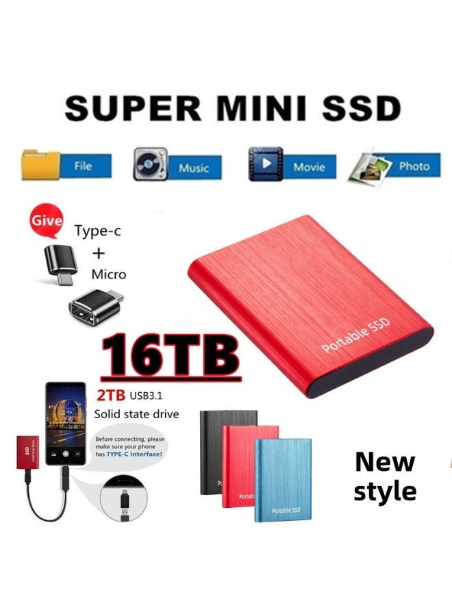 1TB 2TB 4TB 8TB 16TB High-speed SSD Mobile Hard Disk Mini Metal Wire Drawing-Capacity:4TB-Interface:Black - Image 1
