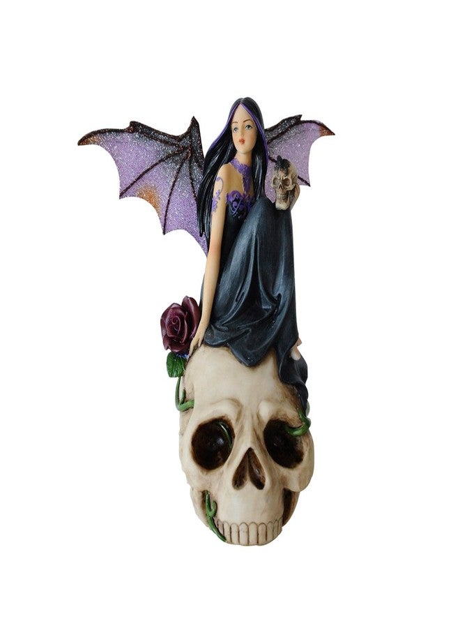 Comfy Hour 7" Dark Fairy Sitting on Skull Figurine, Gothic Fantasy Statue with Mystical Wings, Unique Home Office Desktop Decor Accent, Polyresin Artisan Crafted Sculpture, 1 Unit - Image 1