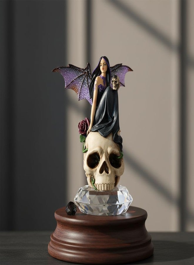 Comfy Hour 7" Dark Fairy Sitting on Skull Figurine, Gothic Fantasy Statue with Mystical Wings, Unique Home Office Desktop Decor Accent, Polyresin Artisan Crafted Sculpture, 1 Unit - Image 2