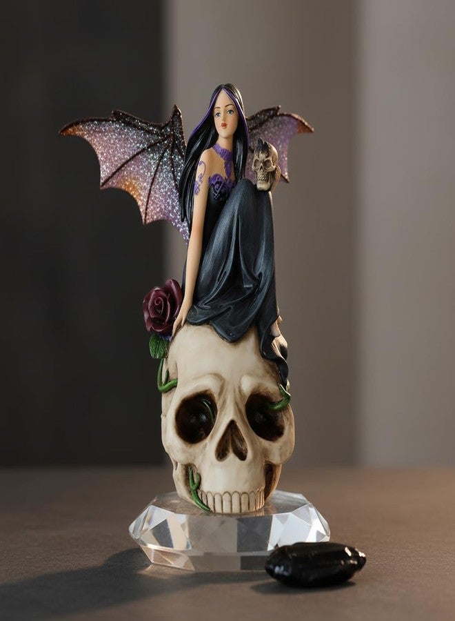 Comfy Hour 7" Dark Fairy Sitting on Skull Figurine, Gothic Fantasy Statue with Mystical Wings, Unique Home Office Desktop Decor Accent, Polyresin Artisan Crafted Sculpture, 1 Unit - Image 4